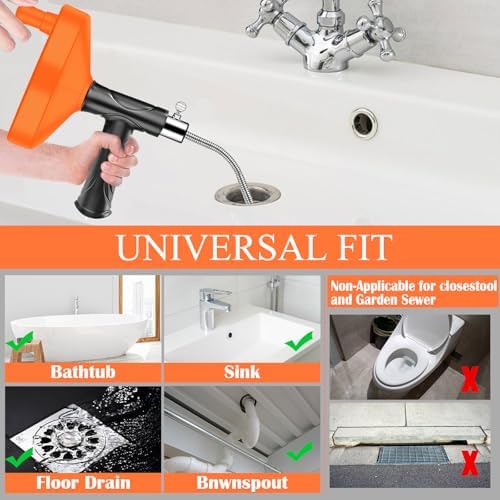 33 Feet Drain Snake Auger, Plumbing Snake Drain Hair Clog Removal Tool, Heavy Duty Toilet Snake Auger