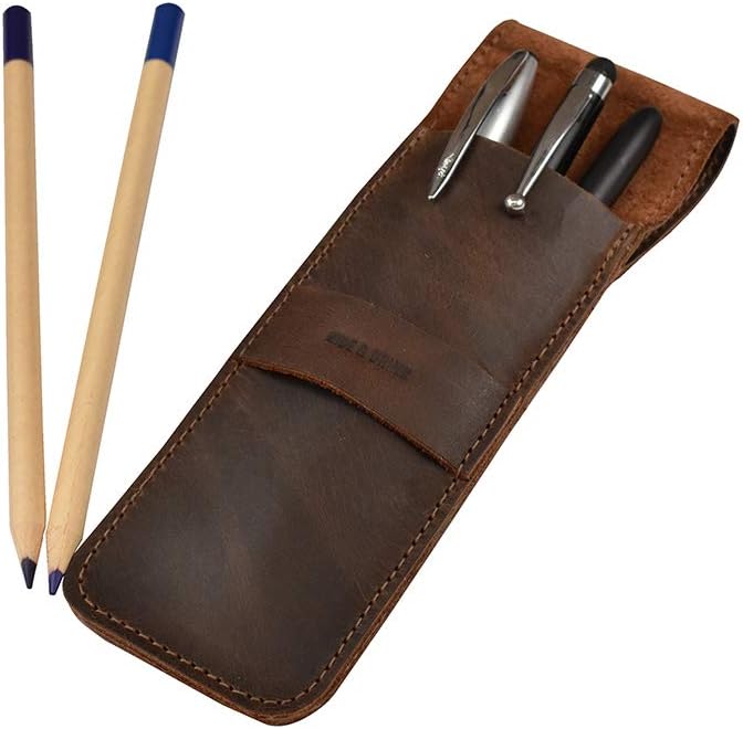 Hide & Drink, Pen Case Holder, Multi Pen Pouch, Protective Sleeve, Rustic Pouch, Office Essentials, Full Grain Leather, Handmade, Bourbon Brown