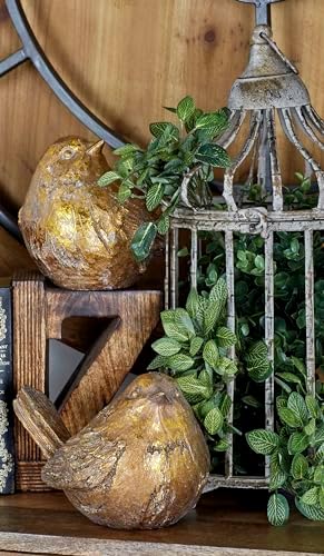 Deco 79 Polystone Bird Decorative Sculpture Home Decor Statues, Set of 2 Accent Figurines 8"W, 6"H, Gold