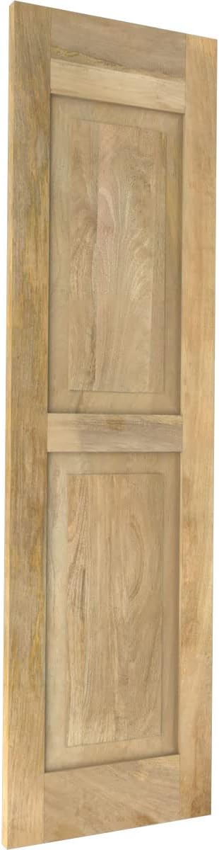 15"W x 55"H Americraft Two Equal Raised Panel Exterior Real Wood Shutters (Per Pair), Unfinished