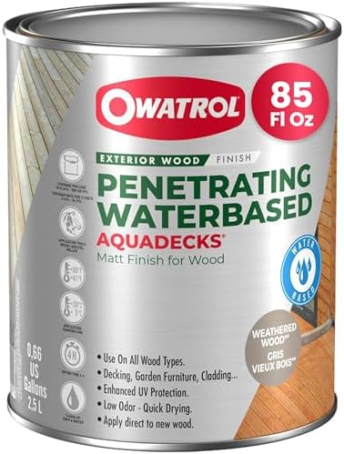 OWATROL Aquadecks, Wood Stain and Sealer, Matt Finish, 85 Oz, Teak | Protects Wood from UV & Moisture, Wood Stain & Sealer for Decks, Fences & Furniture, Water-Based, Won't Peel or Flake, Matt