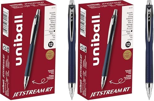uniball™ Jetstream RT Ballpoint Pens, Black Ink, 0.7mm Fine Point, 3 Count | Retractable, Smooth Writing, Quick-Drying, Smear-Resistant, uni Super Ink™