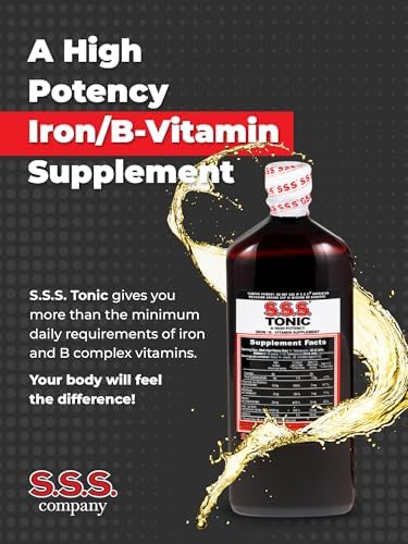 S.S.S. Tonic Liquid Iron & Vitamin B Supplement with B1, B2 & B3, 20 Fl Oz | High-potency, easy-to-take formula for daily energy support; made in USA