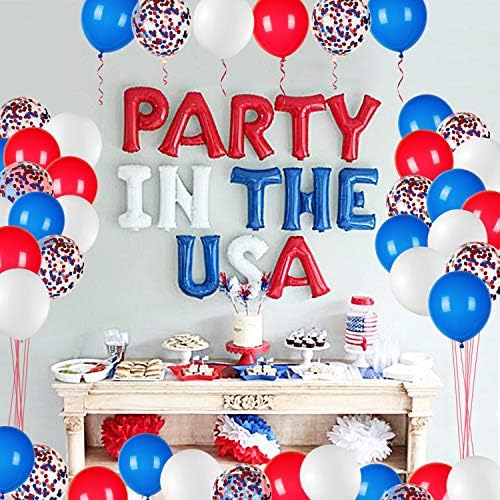 JOYYPOP 80 PCS Red White Blue Balloons 12 in with Confetti for 4th of July
