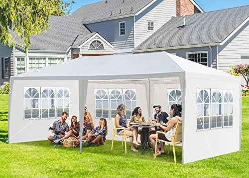 10' x 20' Outdoor Gazebo Canopy Waterproof Party Tent Wedding Canopy with Removable Sidewalls & Brighter Church Windows