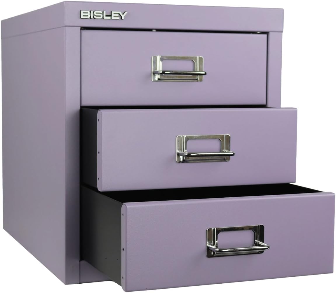 5-Drawer Steel MultiDrawer Cabinet - Orange, by Bisley | Chrome Pull Handles with Label Holders, Powder-Coated Steel, Removable Drawers, Desktop Storage, Labels Included