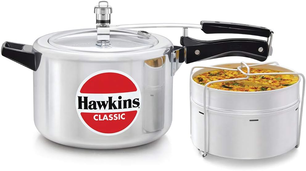 Hawkins 6.5 Litre Classic Pressure Cooker with Pots, Inner Lid Cooker with Separator Set, Silver (CL66)