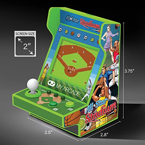 My Arcade All Star Stadium Pico Player- Fully Playable Portable Tiny Arcade Machine with 107 Retro Games, Toys for Kids, 2" Screen, Green