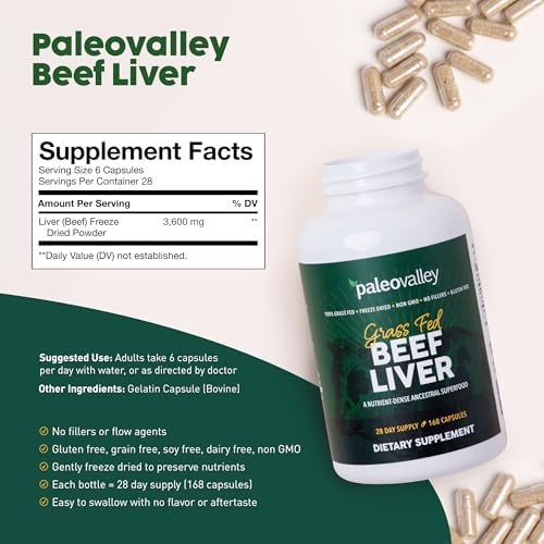 Paleovalley 100% Grass Fed Organ Complex, Beef Liver, Heart and Kidney | Whole Food Multivitamin, Vitamin B12 Supplement, Nutrient Dense Superfood, Freeze Dried, Pasture Raised, Ancestral Nutrition