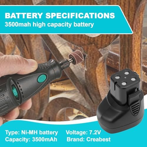 CREABEST 7.2V 3500mAh Ni-MH Battery Compatible with Dremel 757-01 7700 | MultiPro Cordless Rotary Tool Models Replacement for Dremel 7700-01 7700-02