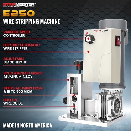 StripMeister E250 Electric Automatic Wire Stripping Machine – Wire Size Up To Ø3/4", Jam-Free, Motorized Wire Stripper with Variable Speed Control for Copper Wires