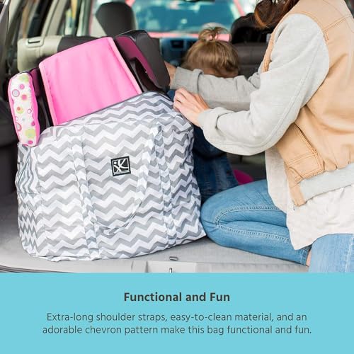 J.L. Childress Go-Go Travel Bag for Kids Backless Booster Seat - Compact Carrier for Airplane & Air Travel, For Toddler Backless Booster Car Seats, Fits Compact Strollers like GB Pocket - Deluxe, Grey