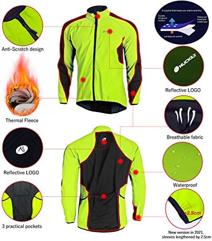 Men's Cycling Jersey Set, Winter Thermal Fleece Lining Waterproof Long Sleeve Jacket with Padded Riding Pants