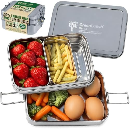 Stackable Stainless Steel Bento Box for Adults, 6 Cup with Snack Pod | Crack-Resistant, Secure Locks, Eco-Friendly Lunch Container for Work