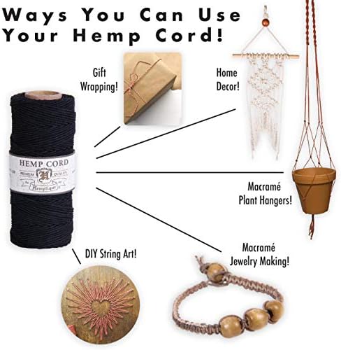 Hemptique 100% Hemp Cord Spool - 62.5 Meter Hemp String - Made with Love - No. 20 ~ 1mm Cord Thread for Jewelry Making, Macrame, Scrapbooking, DIY