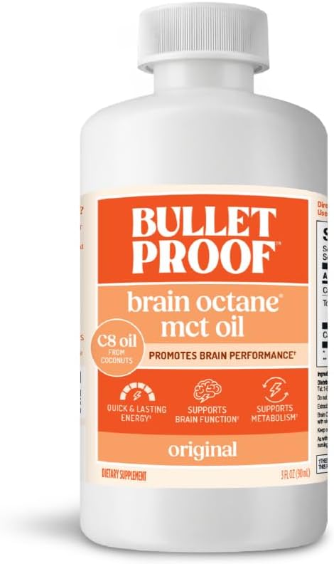 Bulletproof Brain Octane C8 MCT Oil, Non-GMO, 16 oz – 100% C8 from Coconut | 100% Pure Coconut Oil, Triple-Distilled Keto Energy Supplement for Coffee & Smoothies, Unflavored, No Additives, Non-GMO