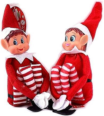 Glow Set of 2 Naughty Little Xmas Elves - Playful Elf Figure with Soft Body, Vinyl Face, Hook and Loop Grip Elves Behavin’ Badly Christmas Family Elfie Elvie Toy Boy Girl