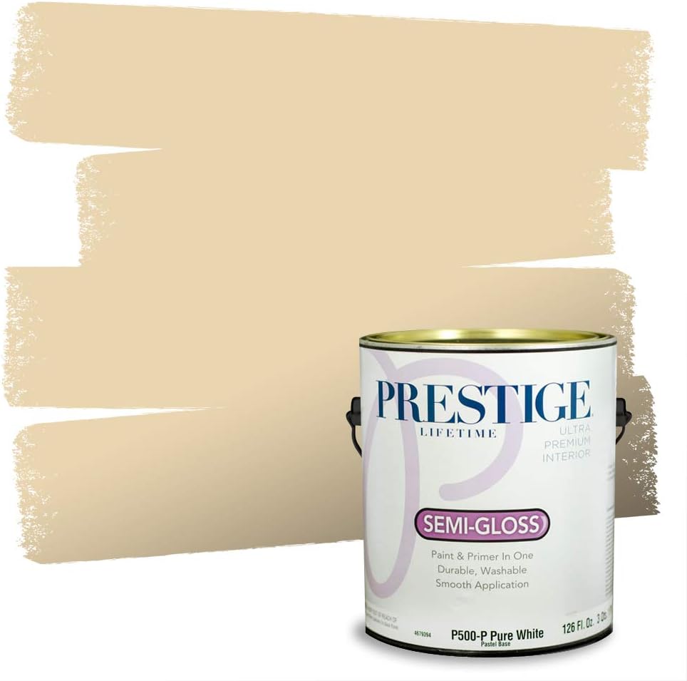 PRESTIGE Paints Exterior Paint and Primer In One, 1-Gallon, Satin, Comparable Match of Sherwin Williams* Cachet Cream*