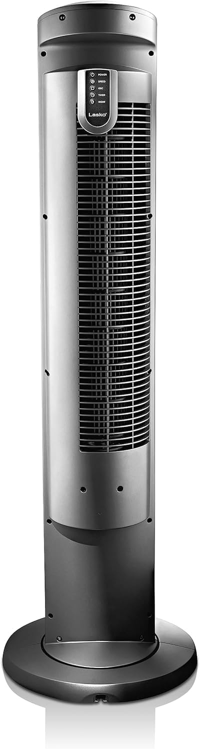Lasko Oscillating Tower Fan with Remote - 42" - T42951 - Silver | Quiet Standing Fan for Bedroom, Office, and Home, 3 Speeds, Timer, Powerful Cooling Air, Nighttime setting, Space-Saving
