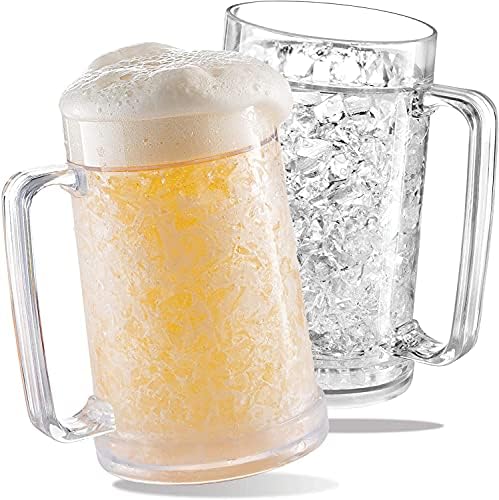 luxail Beer Mugs For Freezer, Double Wall Insulated Plastic Beer Glasses – Freezer Mugs, 16 oz – Perfect Frozen Beer Mugs for Home Bar Accessories