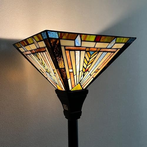 Tiffany Torchiere Floor Lamp 70" Tall Antique Stained Glass Torch Light