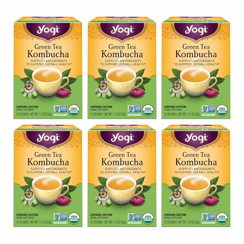 Yogi Tea - Green Tea Kombucha (6 Pack) - Supplies Antioxidants to Support Overall Health - Contains Caffeine - 96 Organic Green Tea Bags