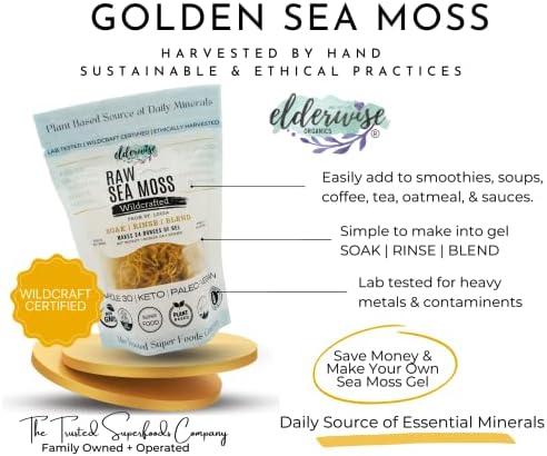 Elderwise Golden Sea Moss, Raw Wildcrafted Gracilaria, Makes 24oz Gel