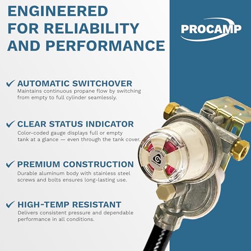 Kosan 924N RV Propane Regulator for RV Trailer, Auto Changeover Dual Cylinder Setup, 160000 BTU Capacity