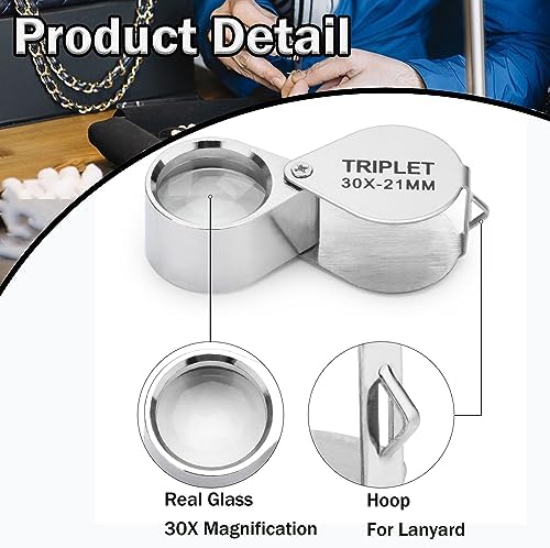 Rongon 30X Pocket Jewelers Loupe, 5PCS Foldable Handheld Magnifier | Sturdy metal