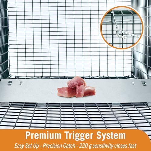 HOMESTEAD 42'' Heavy Duty Live Animal Trap - Professional Quick Set Trigger, Galvanized Steel Cage, Camouflage Finish, Rust Proof Mesh