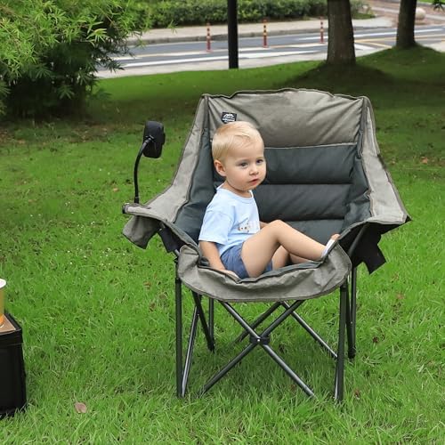Oversized XL Folding Camping Chair,Heavy Duty Support 400Lbs,Large Comfy Padded Camp Chair for Adults,Lawn Arm Chair w/Cup Holder,Phone Holder,Carry Bag Perfect for Outdoor (Brown