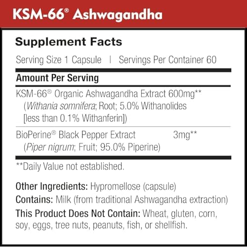 DailyNutra KSM-66 Ashwagandha 600mg Organic Root Extract - High Potency Supplement with 5% Withanolides | Relieves Tiredness, Supports Relaxation, Focus, Energy, & Muscle Growth (90 Capsules)