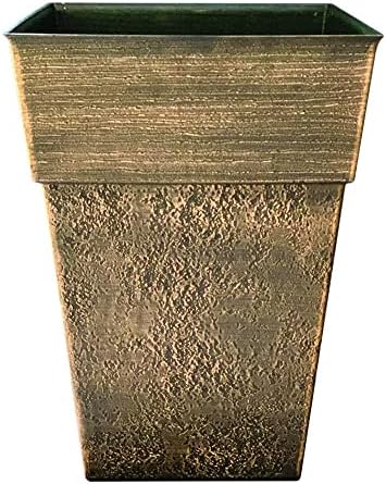 The HC Companies 18 Inch Avino Tall Square Planter - Decorative Indoor Outdoor Plant Pot for Front Porch, Deck, Patio and Home, Oxidized Black