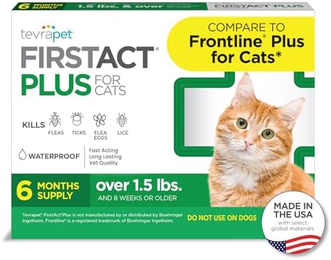 TevraPet FirstAct Plus Flea and Tick Topical for Cats over 1.5lbs, 3 Dose Waterproof Flea and Tick Control/Prevention for 3 Months
