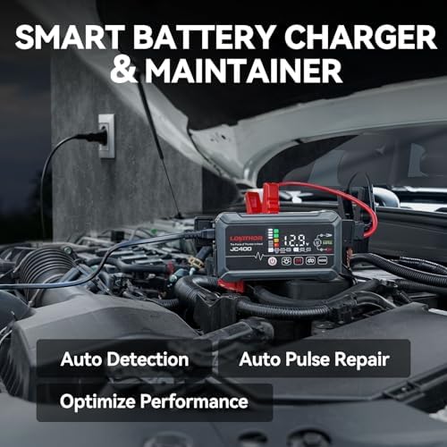 LOKITHOR JC400 2A Car Battery Charger and 2500A Jump Starter | 750mA/1A/2A, 6V/12V Automotive Battery Maintainer, Trickle Charger and Desulfator