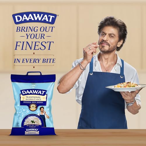 Daawat Traditional Basmati White Rice - 10 lb Bag | Authentic Extra Long Grain Basmati Rice - Great for Curries, Pilafs & Indian Recipes - Cook in Microwave or on Stove Top