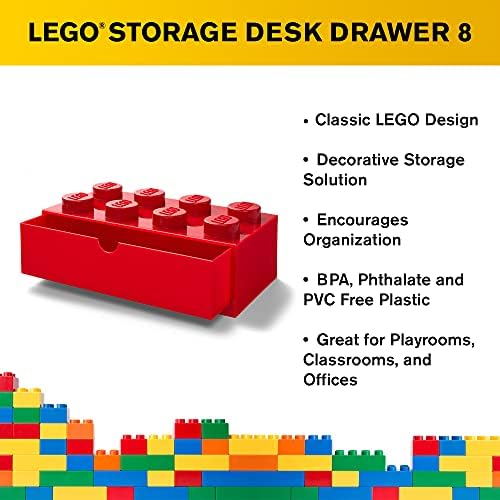 Room Copenhagen Lego Storage Brick 8 Desk Drawer, 8-Stud Stackable Tabletop Storage Box, 12.4 x 6.2 x 4.4 in