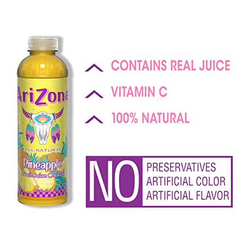AriZona Pineapple Fruit Juice Cocktail, 20 Fl Oz (Pack of 12)