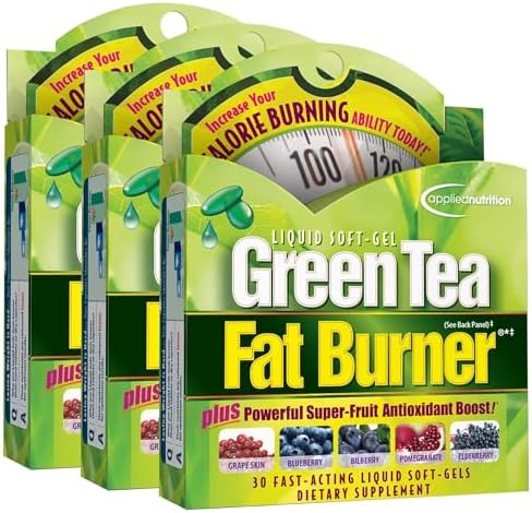 Applied Nutrition Green Tea Fat Burner Green Tea Extract 30 Liquid Softgels | Green Tea Extract with EGCG + Green Coffee Bean Extract | Supports Calorie Burn Energy & Antioxidant Defense | 30 Softgels