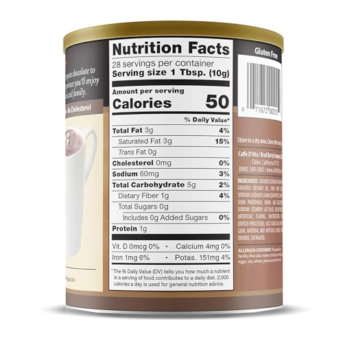 Caffe D'Vita Sugar Free Hot Cocoa Mix, Gluten Free - 10 Oz Can | Hot Chocolate Mix, Low Fat, No Cholesterol, No Hydrogenated Oils or Trans Fat, Kosher, Cocoa Bulk