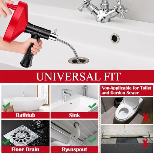 Drain Snake Auger, 33 Feet Plumbing Snake Drain Hair Clog Removal Tool, Heavy Duty Snake Auger