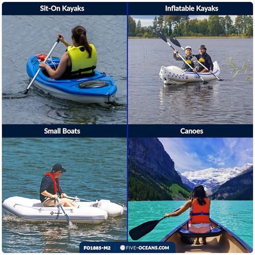 Five Oceans Canoe Paddle, Telescoping Canoe Paddles and Boat Hook, Black, Extend from 3.75 Ft. (45-inch) to 6 Ft.(72-inch), Aluminum Shaft, Reinforced Blade & Hook, Lightweight