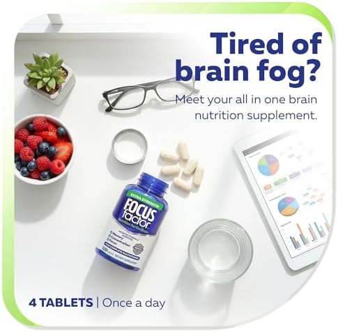 Focus Factor Adults Extra Strength, 120 Count - Brain Supplement for Memory, Concentration and Focus - Complete Multivitamin with DMAE, Vitamin D, DHA - Trusted Health Vitamins