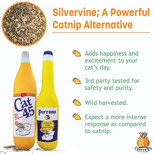 KittiForti 2-Pack Organic Silvervine Catnip Substitute Toys for Cats & Kittens | 100% All-Natural Wild Harvested Silvervine | 2 Refillable Beer