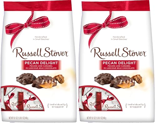 Russell Stover Pecan Delight Gusset Bag 16.10 Ounce Russel Stover Milk Chocolate Covered Candy Pack, Crunchy Pecans and Buttery Caramel Covered In Sweet Milk Chocolate Candy, Individually Wrapped | Individually Wrapped Pieces, Crunchy Pecans, Buttery Car…