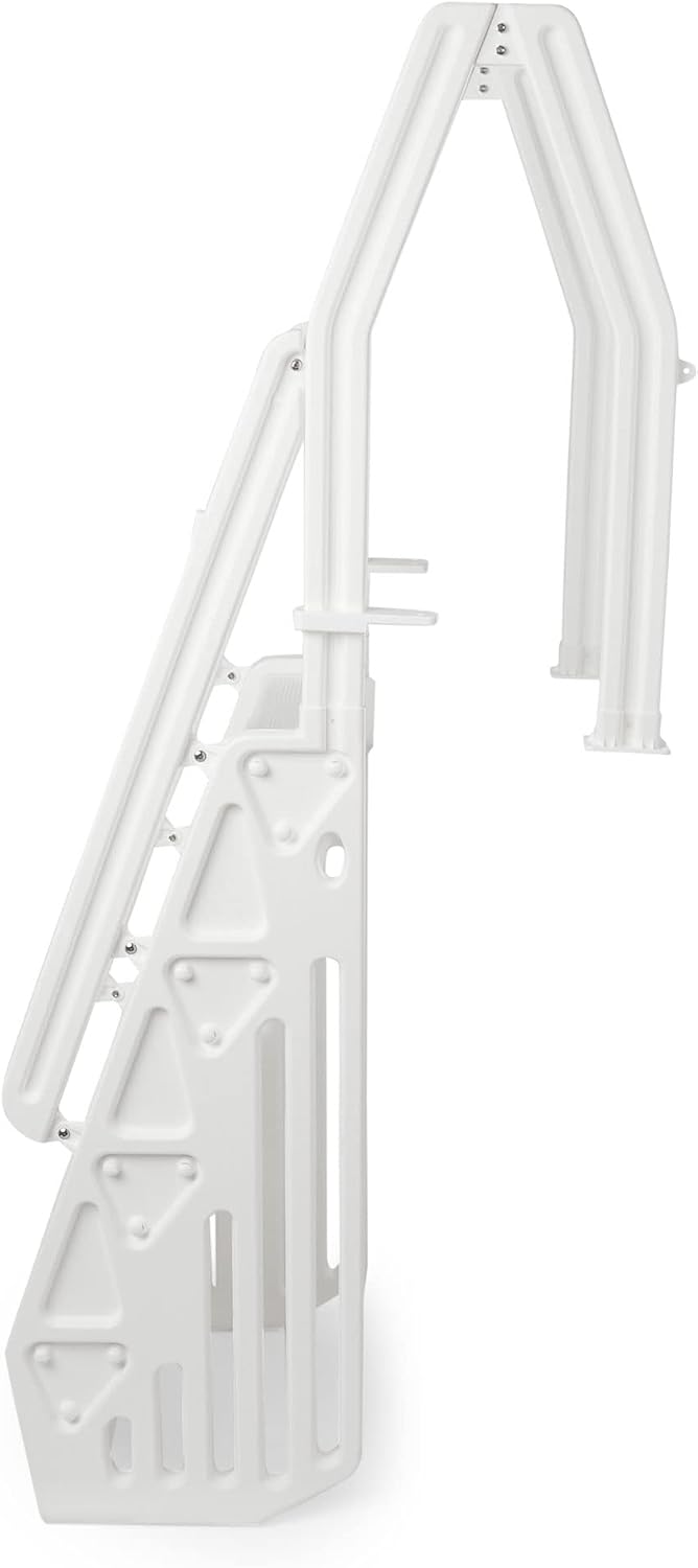 24 Inch in Pool Step Ladder, Adjustable Stair Entry System with Handrails and Non-Slip Surface for Above Ground Swimming Pools, White