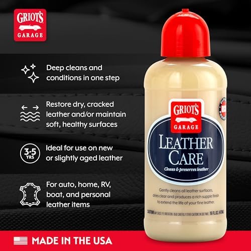 Griot's Garage Leather Care Spray, Car Seat Cleaner and Conditioner for Upholstery, Furniture, Clothing, and More, 10994, 22oz