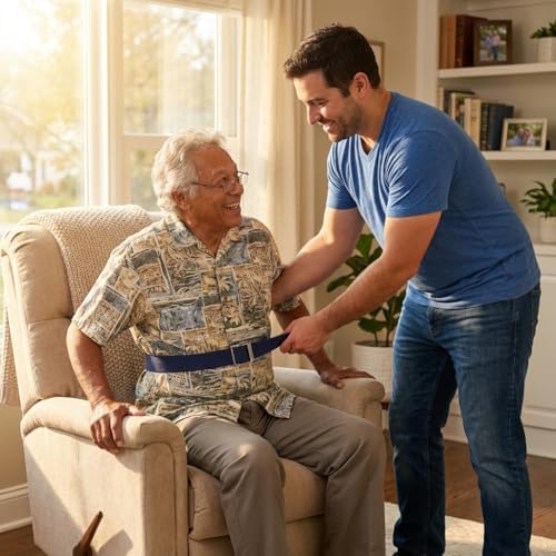 NOVA Medical Gait Belt 72” – Metal Buckle Transfer Belt for Patient Mobility, Striped Cotton, Adjustable Walking Assist for Elderly, Caregivers & Nurses – Durable, Washable, Portable with Bag