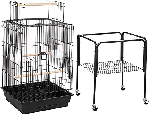 Yaheetech Medium Parakeet Bird Cage for Small Birds Sun Parakeets Green Cheek Cockatiels Conures with Wooden Perches&Rolling Stand, Black