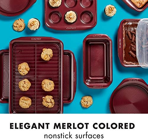 Circulon Nonstick Bakeware Set, Nonstick Cookie Sheet / Baking Sheet with Cooling Rack - 2 Piece, Merlot Red